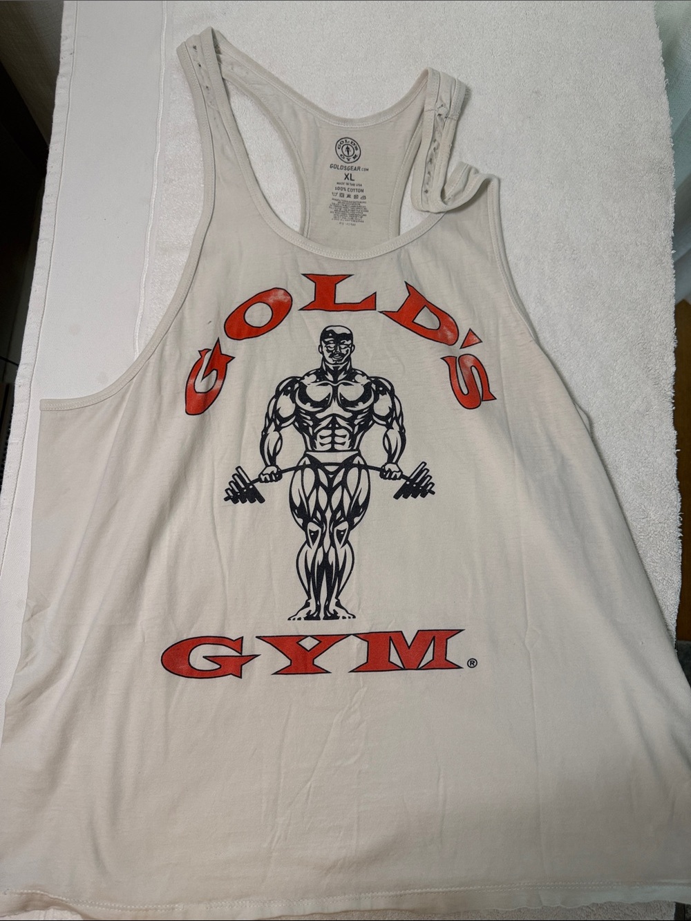 Golds Gym Men's White Logo Tank Top XL wear it like you have owned it.